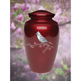 Mother of Pearl Cardinal Ash Urn | Great Human ash urn | Cardinal on Red | Quality Urns For Less