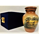 a farmer themed keepsake cremation ash urn
