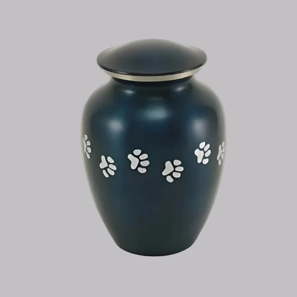 Classic Paw Blue Cremation Urn | Small Size For Dog or Cat | Holds up to a 85# Pet