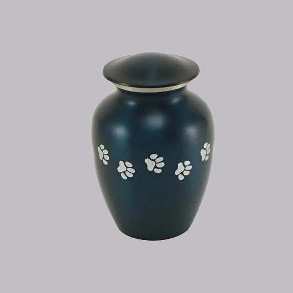 Classic Paw Blue Cremation Urn | Extra Small Size For Dog or Cat | Holds up to a 40 # Pet