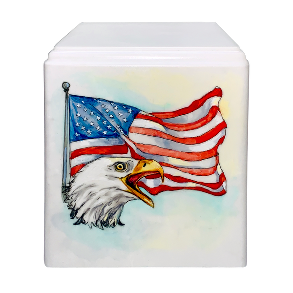 Flag and Eagle, Cultured Marble Cremation Urn, Patriotic, Quality Urns for Less