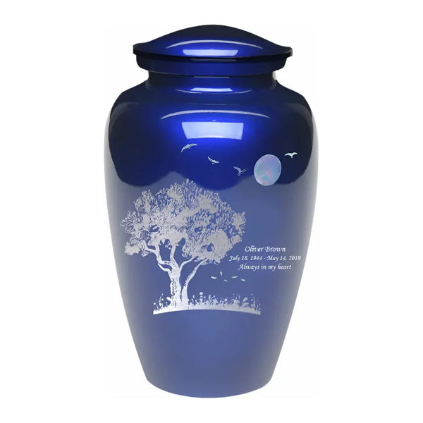 mother of perl ash urn with tree and moon