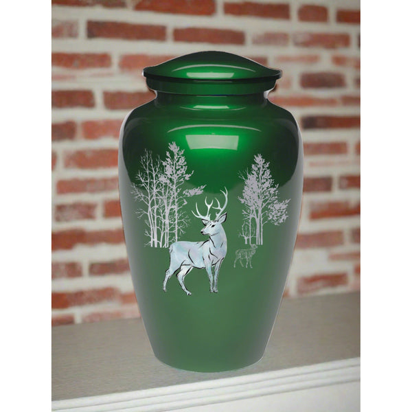 Adult cremation urn | Mother of Pearl Deer Ash Urn  | Great Human ash urn | Deer on Green | Quality Urns For Less