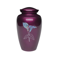 Lily on burgundy cremation urn for Mom