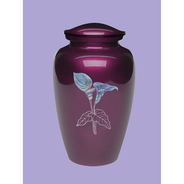 Adult cremation urn | Mother of Pearl Lily Ash Urn | Great Human ash urn | Lily on Red | Quality Urns For Less