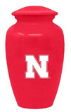 University of Nebraska, Cornhuskers, White Logo on Red Cremation Urn, Metal Adult Urn, Engraving Available