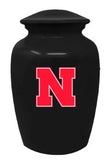 University of Nebraska, Cornhuskers, Red Logo on Black, Cremation Urn, Metal Adult Urn, Engraving Available