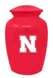 University of Nebraska, Cornhuskers, White Logo on Red Cremation Urn, Metal Adult Urn, Engraving Available