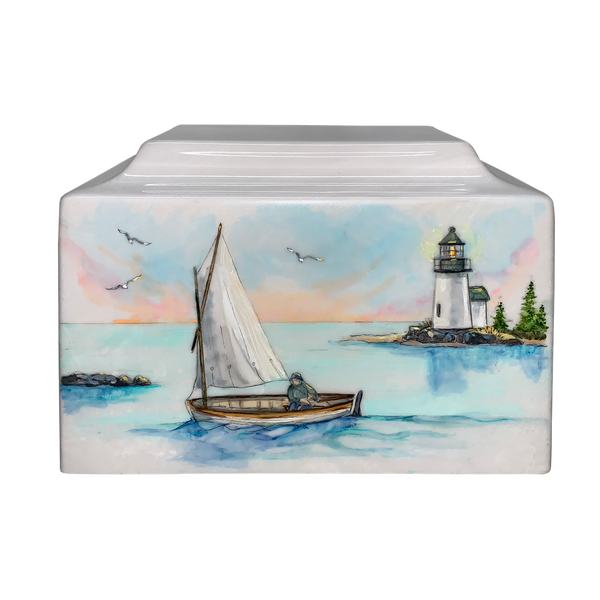 Sunset Sailing, Cultured Marble Cremation Urn, Quality Urns for Less