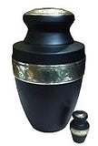 Black urn with silver band on a white background