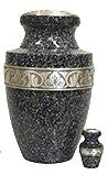 Black decorative urn with silver accents 