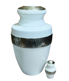 White urn with silver decorative band