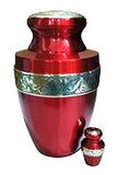 Red urn with decorative band 