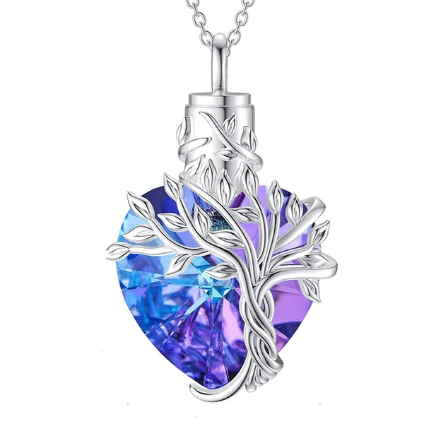 Cremation Jewelry Pendant | Blue and Purple Tree of Life Heart Ashes Pendant with Necklace-Memorial Gift-Sentimental Keepsake-Ashes Jewelry