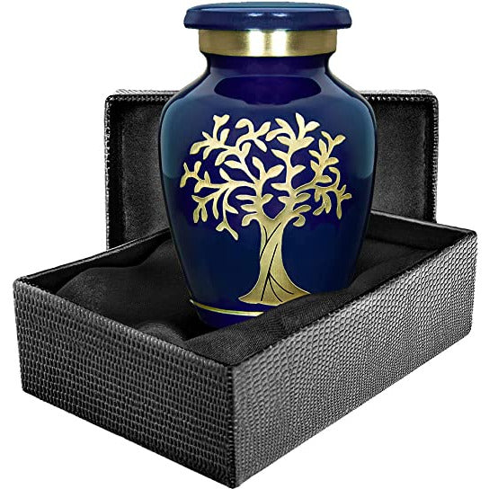 Human Cremation Urn | Tree of Life KEEPSAKE Ash Urn with Blue background | Beautiful Tree of Life design