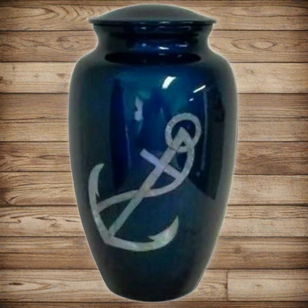 a nautical themed anchor cremation urn  or ash urn with a anchor