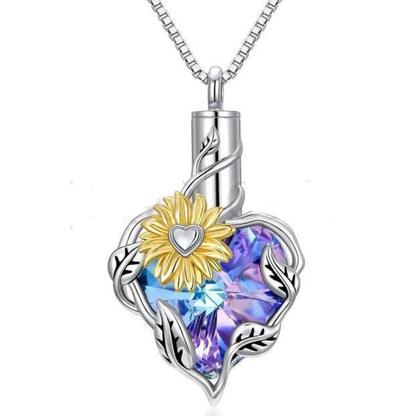 Cremation Jewelry Pendant , Sunflower Flower Heart Ashes Necklace, Small Urn, Memorial Gift, Sentimental Keepsake, Ashes Jewelry, Necklace included