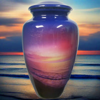 Beach Theme Cremation Urn | Ocean Sunset Ash Urn | Beautiful Colors | Quality Urns For Less