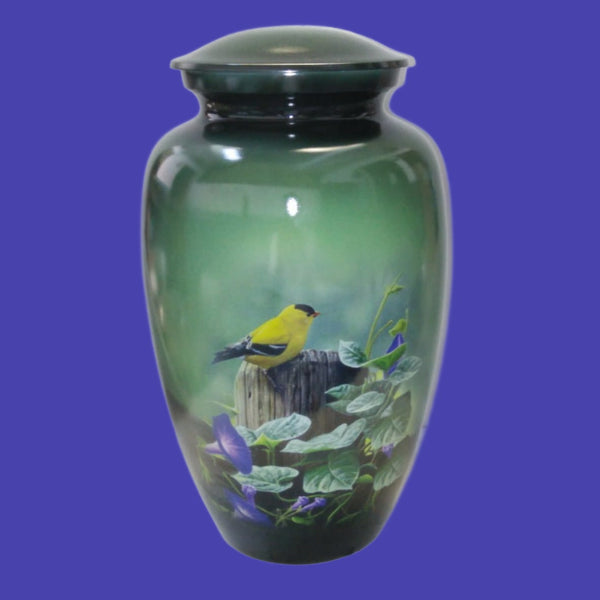 Goldfinch bird themed cremation urn | ash  goldfinch urn