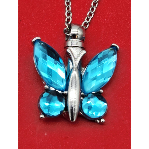 Cremation Jewelry Pendant | Blue Crystal Butterfly Ash Cremation Pendant | Necklace included