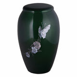 a mother of pearl butterfly themed cremation urn