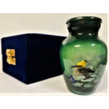 a goldfinch bird themed keepsake cremation urn or ash bird themed urn 