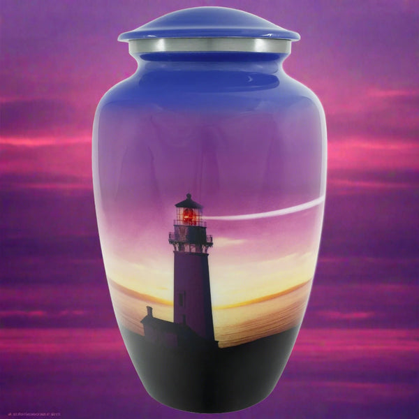 Human Adult Cremation Urn | Lighthouse Urn with Purple background
