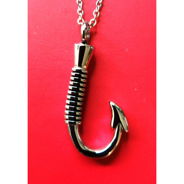 Black Fishing Hook Cremation Urn Pendant Memorial Jewelry with