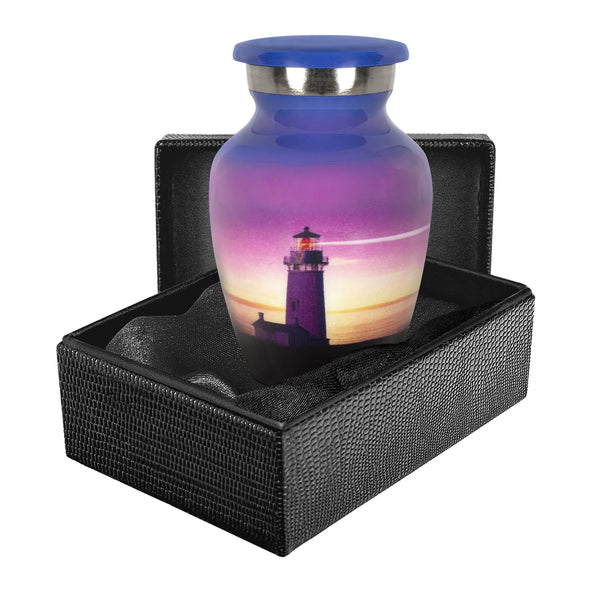 Human Keepsake Cremation Urn | Lighthouse Urn with Purple background