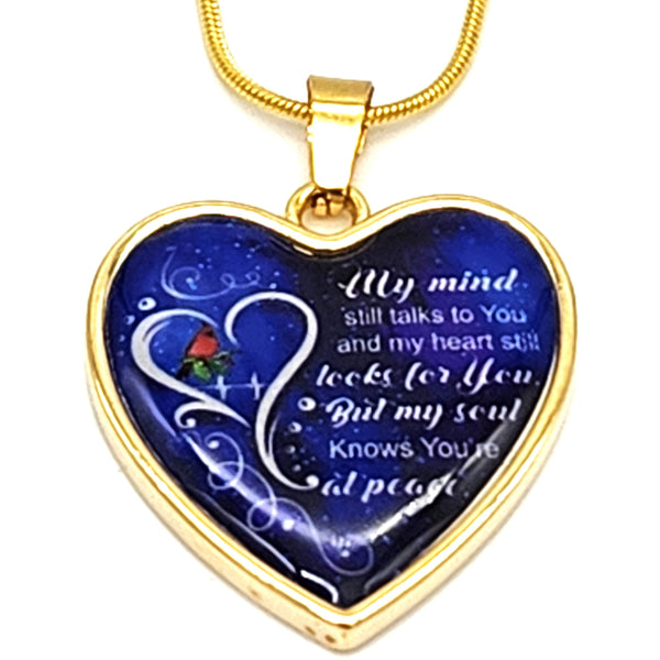 Memorial Pendant and Necklace  with beautiful message, Cardinal and heart