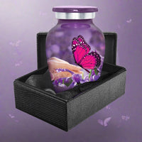 Human Cremation Urn | Magic Butterflies KEEPSAKE Ash Urn with Purple background