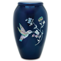 MOP Hummingbird on Blue, Cremation Urn